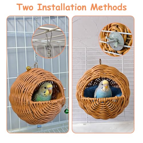 Bird Nest, Warm Bird Bed for Cage Parrot Nesting House with 2 Mats, Hanging Parakeet Cage Accessories for Lovebird, Canary, Budgie, Finch, Hamster (G-Hole Style)