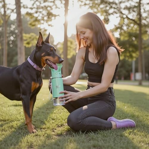Stainless Steel Dog Travel Water Bottle, Vacuum Insulated Portable Dog Water Dispenser, Large Bottle with Drink Cup On The Go, Outdoor Walking, Hiking, Travel (Mint, 22oz) - color: Mint