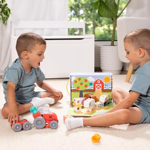 Melissa & Doug Blockables Farm Connectable Wooden Building Blocks Set | 56 Wooden Blocks & Connectors, Build Farm Vehicles and Animals, Farmer Figures, Pretend Play, Toddler Toys for Kids, Ages 2+