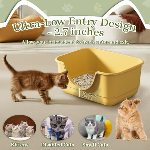 Low Entry Small Litter Box for Kittens, Kitty Plastic Litter Boxes, Open Top, Anti-Splash High Sided Litter Tray Pan for Medium Pets, Puppy, Easy to Clean, 15.7" L*11.8" W*6.7" H (Yellow) - color: Yellow-1 Pack