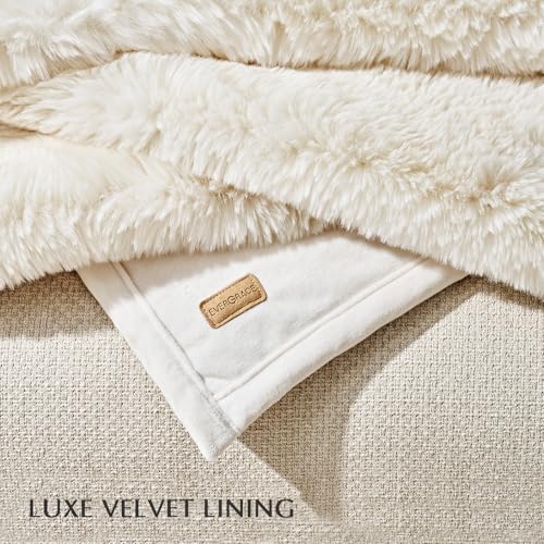 EVERGRACEHOME Faux Chinchilla Fur Throw Blanket, 72"x90", Arctic White | Luxury, Super Soft, 1220GSM, Fluffy Cozy Mink, Reversible Velvet Back, Warm Thick Heavy Winter Queen Blanket for Bed, Gift - color: Arctic White, size: 72"x90"