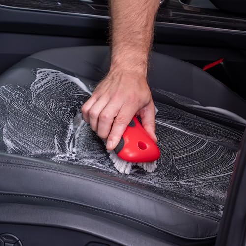 Mothers Soft Bristle Leather and Upholstery Car Cleaning Scrub Brush for Automotive, Home, Couch, Stain Remover, Red - style: Leather Brush