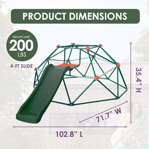 Plum Deimos Climbing Dome with 4FT Slide - Outdoor Toddler Jungle Gym, Monkey Bars, Playground Sets for Backyards, Play Equipment for Kids, Durable, Sturdy, Rust Resistant, Easy Assembly, Ages 3+ - size: 4ft Slide