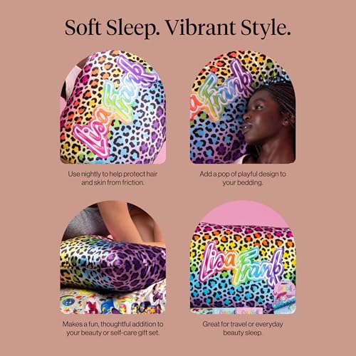 Lisa Frank x Kitsch Satin Pillowcase, Size 19x26 - Rainbow Leopard | Softer Than Silk Pillow Cases, Smooth Cooling Satin Pillow Case for Hair and Skin, Wrinkle-Free, Machine Washable - color: Rainbow Leopard, size: Standard/Queen (1 Pack)