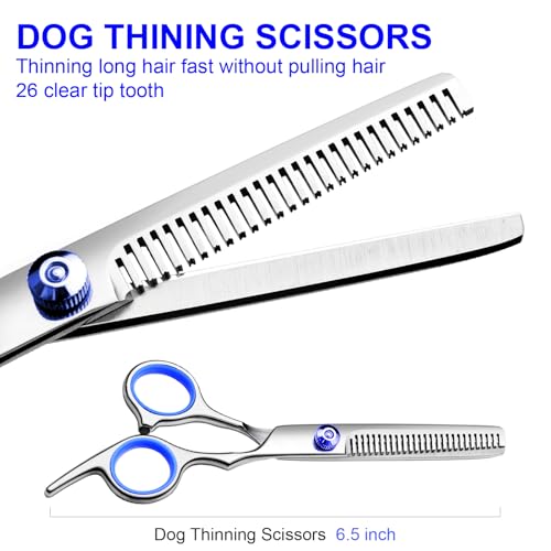 Dog Grooming Scissors Kit, Premium Stainless Steel Dog Shears with Curved Shears, Sharp Durable for Dogs Cats+Blue 3 Piece - color: Blue 3 Piece