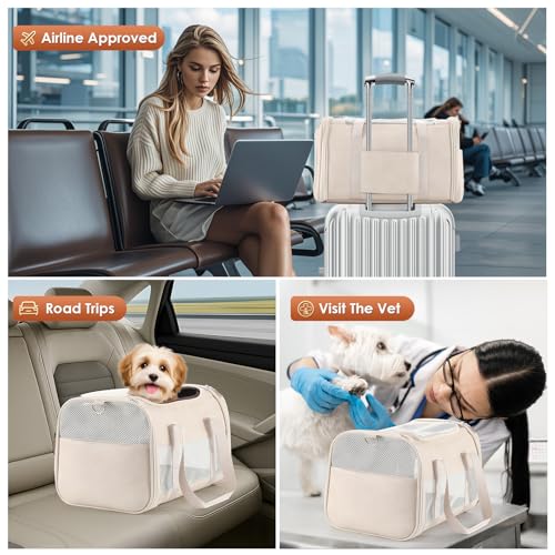 Fashion Leather Dog Carrier, Airline Approved Cat Carrier Soft Sided Pet Bag Carrier Purse for Puppy Kitten Small Animals White - color: White