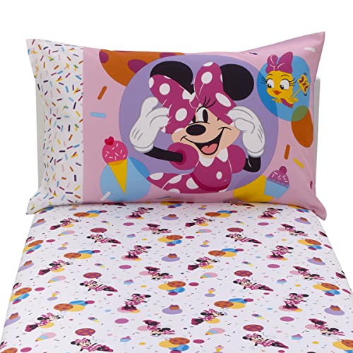 NoJo Disney Minnie Mouse Let's Party Pink, Lavender, and White Balloons, Cupcakes, and Confetti 2 Piece Toddler Sheet Set - Fitted Bottom Sheet and Reversible Pillowcase - color: Minnie Mouse Let's Party Pink