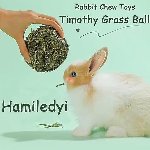 Hamiledyi Rabbit Chew Ball Timothy Grass Grinding Small Animal Activity Play Chew Toys for Bunny Rabbits Hamster Guinea Pigs Gerbils - size: 3 PCS grass ball