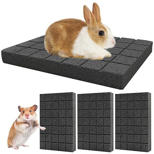 Hamiledyi Rabbit Scratch Foot Pads Bunny Grinding Claw Pad 4 PCS Small Animal Lava Grinding Teeth Stone Hamster Grinding Teeth Block for Guinea Pig Rat Gerbil Chinchilla Hedgehog - color: Black-4PCS
