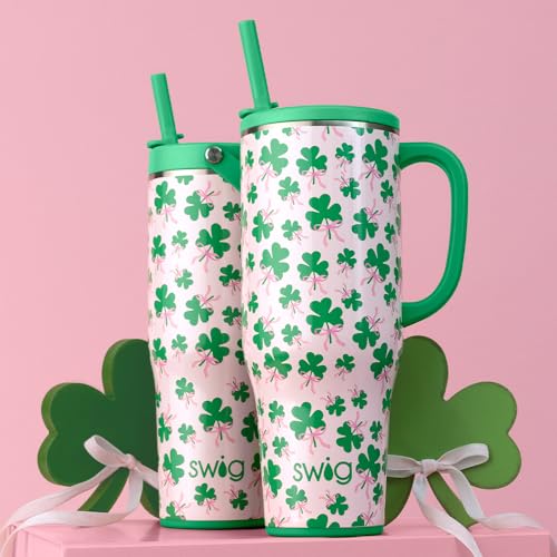 Swig Life 30oz Leakproof To-Go Tumbler with Handle, Clover Crush | Leakproof Lid - Triple Insulated Stainless Steel - Handle & Straw Included - Cup Holder Friendly - Dishwasher Safe - color: Clover Crush