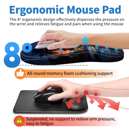 YIWEI Ergonomic Mouse Pad with Wrist Rest for Carpal Tunnel Pain Relief | Memory Foam Wrist Support,Non-Slip Rubber Base, Keyboard Computer Mousepad,Lycra Cloth Surface,Gaming Home Office - color: Sunset Beach
