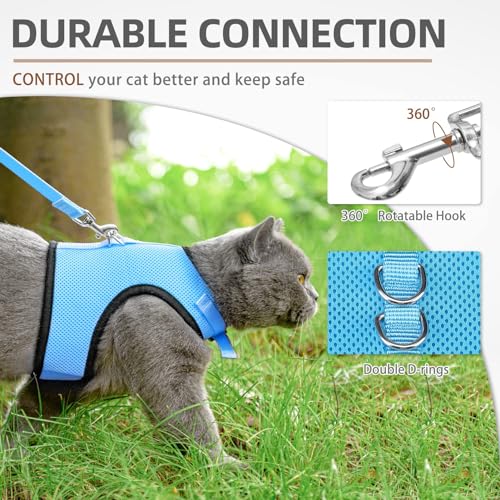 PUPTECK Soft Mesh Cat Vest Harness and Leash Set Puppy Padded Pet Harnesses Escape Proof for Cats Small Dogs, Blue Medium - color: Blue, size: M(NECK 7", CHEST 10.5", 4-6 lbs)