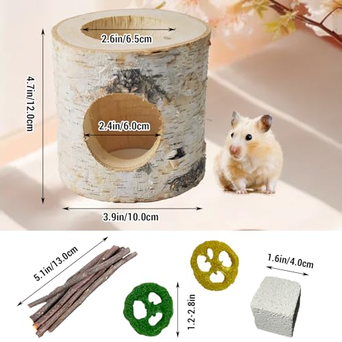 Wooden Hamster Tunnels,Natural Birch Wood Hamster Tree Hole Tube Hamster Chew Toy Small Animal Hollow Tree Trunk Tube Hideout Climbing Toy Cage Accessories for Guinea Pig Chinchilla Gerbil Rat