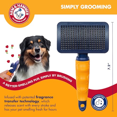 Arm & Hammer Deodorizing Slicker Dog Brush, Sweet Apple & Rose Scent | Fragrance transfer technology, baking soda infused, self-cleaning button, removes loose fur and tangles - size: 1-Pack, style: Slicker Brush - Sweet Apple & Rose