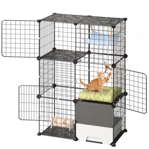 VEVOR Cat Cage 3-Tier 28"x17.91"x40.98" DIY Cat Playpen with Litter Box, Indoor Enclosure Detachable Metal Wire Kennel Crate, Large Exercise Place Ideal for 1-2 Cats, Kittens and Small Animals, Black - size: 28"x18"x41"
