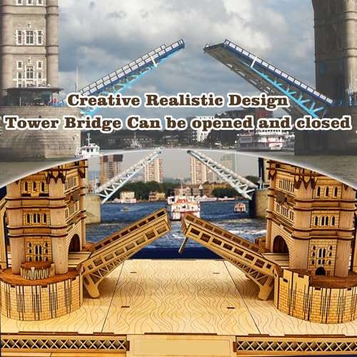 3D Wooden Puzzle for Adults, England Britain London Bridge Wood Architecture Model, DIY Mechanical Building Kit Craft Hobbies Toy, Birthday Festival Gift for Women Men, Home Decor, 450 PCS - style: London Bridge