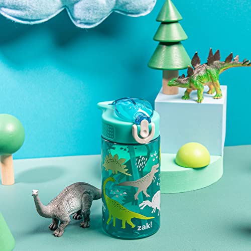 Zak Designs Dinosaur 16oz Leak-Proof Straw Kids Water Bottle, Plastic - color: Dinosaur, size: 16 Ounces