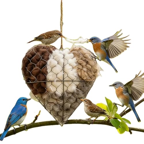 Handmade Alpaca Fiber Bird Nest Heart,Natural Nesting Material, Winter Nesting Material for Wild Birds and Hummingbirds | Garden Decoration, a Gift for Bird Lovers