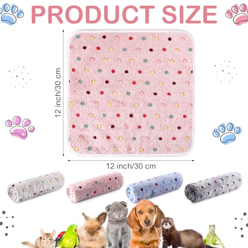 Tudomro 8 Pcs Absorbent Guinea Pig Blankets Washable Small Animal Fleece Bedding Cage Liners Reusable Pet Sleep Mat Pad Cover for Ferret Chinchilla Furniture Protection(Dot,12 x 12 Inch) - size: 12 x 12 Inch