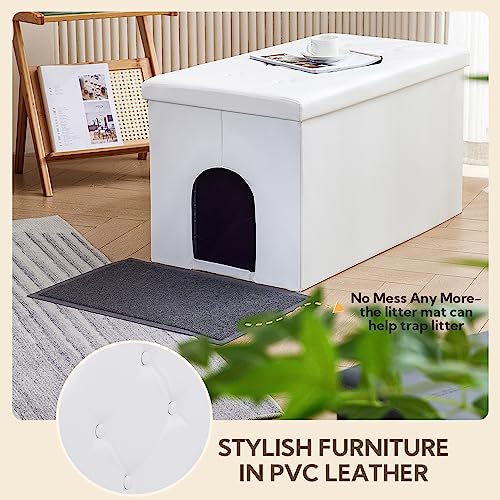 MEEXPAWS Cat Litter Box Enclosure Furniture Odor Control, Extra Large | XXL Hidden Cat Litter Box Bench Ottoman, Storage Cabinet Dog Proof, Waterproof Inside, Easy Clean, Easy Assembly, White - color: White, size: XXL L35.4'' x W19.7'' x H19.7''