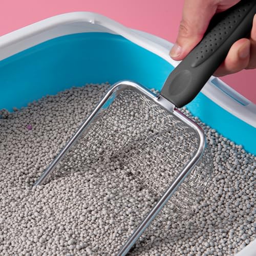 iayokocc Cat Litter Scoop,Stainless Steel Mesh Cat Litter Cleaner Corner Shovel, Long Handle Scooper Shovel Kitty Litter Scoop Easy to Clean, Cats Litters Shovel,Metal Garbage Shovel