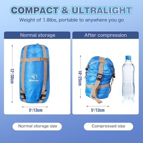 REDCAMP Kids Mummy Sleeping Bag for Camping, 3 Season Cold Weather Sleeping Bag Fit Boys,Girls & Teens, Blue/Rose Red - color: Blue for Kids Mummy