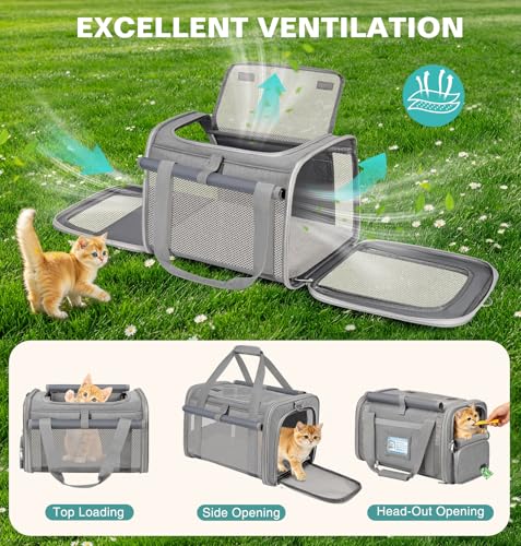 Cat Carrier Top Load, Privacy Curtains Soft Pet Travel Bag Airline Approved | Collapsible Soft-Sided Cat/Dog/Pet Carrier for Small Cats Dogs Puppy Under 16 lb, Washable Kitten Mesh Cage (16.9x10.8x10.8) - color: Gray