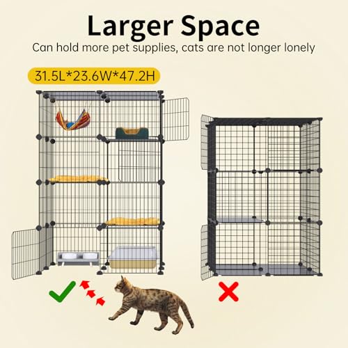 Oneluck 4-Tier Cat Cage for Indoor Cats 47.2-Inch Large Detachable Metal Wire Catio Enclosure Modular DIY Pet Playpen with 3 Platforms and 4 Doors for 1-2 Kittens 31.5 x 23.6 x 47.2 Inches Black - size: 31.5"L x 23.6"W x 47.2"H