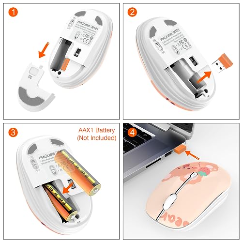 FMOUSE Cute Cartoon Silent Wireless Mouse, Dual Mode Bluetooth & USB 2.4G | Kerry Bear Pattern, Ideal for Kids Back to School & Office | AA Battery Powered | Compatible with Laptop Mac iPad Tablet - color: Kerry Bear