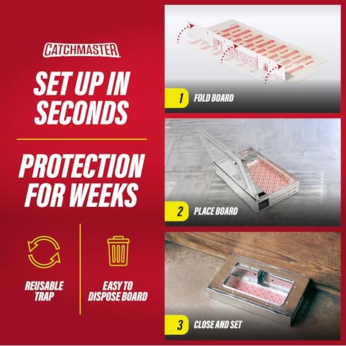 Catchmaster Multi-Catch Mouse Trap, Humane Mouse Trap Indoor for Home, Includes 1 Replaceable Glue Board, Live Catch Pest Control for Garage & Shed (White) - size: 1-Trap White
