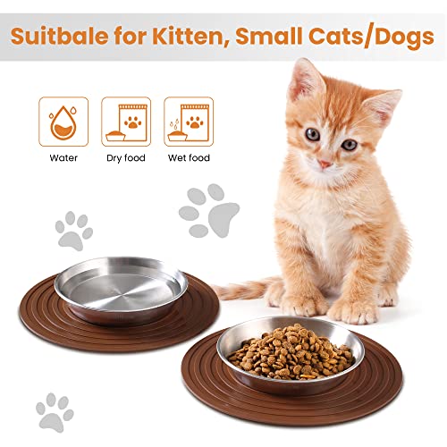 Cat Food Bowls, 2 Pcs Stainless Steel Cat Food and Water Bowls, Whisker Fatigue Shallow Cat Dishes, Small Dog Puppies Fat Faced Cat Kitten Supplies - color: 2 Basic Bowls