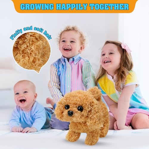KSABVAIA Plush Teddy Toy Puppy Electronic Interactive Dog - Walking, Barking, Tail Wagging, Stretching Companion Animal for Kids Toddlers - color: Teddy Dog