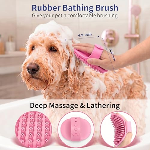 5-in-1 Dog Grooming Kit with Self Cleaning Brush & Rake, Pink | Professional Long & Short Haired Dog Hair Remover Set with One-Click Self-Cleaning Shedding Brush & Undercoat Rake for Cats - color: Pink