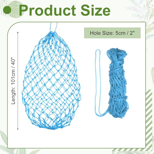 Slow Feeder Hay Net, 40" Length 2" Holes Strong Load-Bearing, Nylon Slow Feed Bag Hay Feeder, (Lake Blue, 1 Pcs), Intended for Horses/Goats/Trailer/Stall - color: Lake Blue