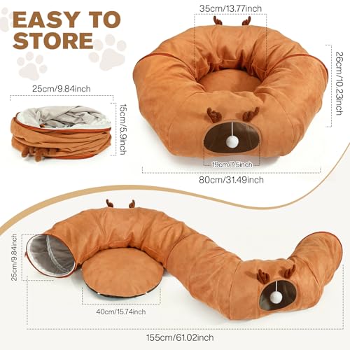 3-in-1 Bunny Tunnel Bed,Collapsible Rabbit Tunnel Toy,Portable Playground | Multi-Functional Collapsible Tunnel Tubes Toys, Three Play Shapes, Suitable for Cats, Puppies, Rabbits, and Ferrets - color: orange