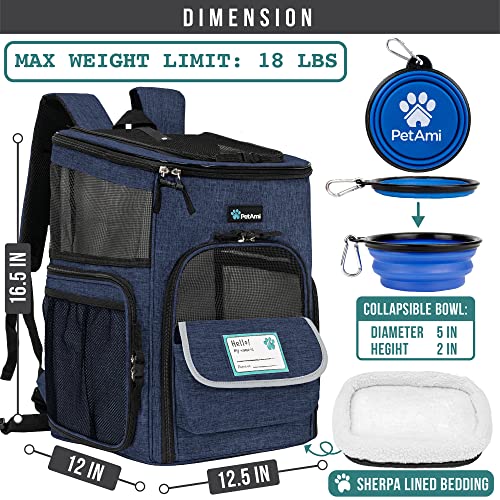 PetAmi Dog Backpack Carrier, Airline Approved 4-Way Entry Cat Backpack Carrier, Ventilated Mesh, Collapsible Pet Carrier for Small Puppy, Kitten, Hiking, Travel Car, Vet, up to 18 lbs, Navy Blue - color: Navy