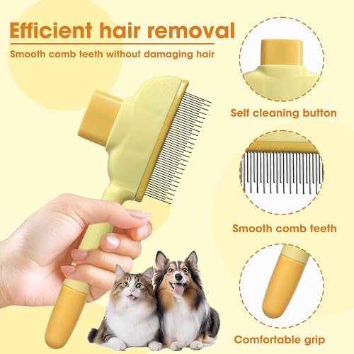 Cat Hair Brush & Dog Brush, Deshedding Brush for Long or Short Haired Pets, Removes Loose Fur, Durable Stainless Steel & ABS Design (yellow) - color: yellow 1pc