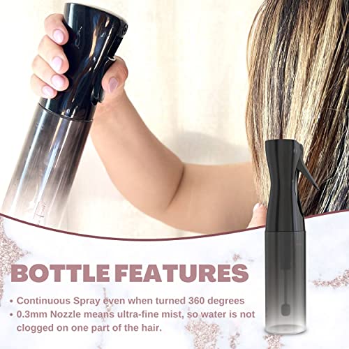 Water Mister Spray Bottle for hair - 3pc set w/bamboo brush, rat tail combs & Continuous spray bottle for hair | Natural Bamboo hair brush & Wooden Comb w/fine misting spray bottles (Rose Gold) - color: Rose Gold
