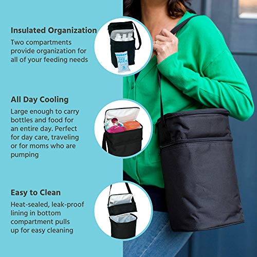 J.L. Childress 6 Bottle Cooler - Breastmilk, Baby Bottle & Food Bag - Ice Pack Included - 2 Compartments - Insulated & Leak Proof Bottle Bag - Breastmilk Cooler Bag for Travel - Black (Pack of 5) - color: Black, size: 1 Count (Pack of 5)