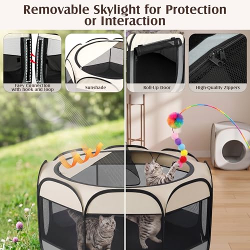 Leinuosen 2-in-1 70'' Pop Up Pet Playpen, Large Portable Cat Dog Tent Crate Cage Kennel, Indoor Outdoor Foldable Playpen for Puppy Kitten Small Animals, No Divider