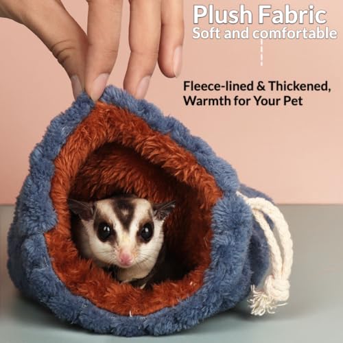 Sugar Glider Bonding Pouch Warm Travel Carrier Hamster Nest & Strap (Pink) | Extra-thick plush carrier for sugar glider & hamster. Features multi-hole ventilation, ideal for short travel with small pets - color: Pink