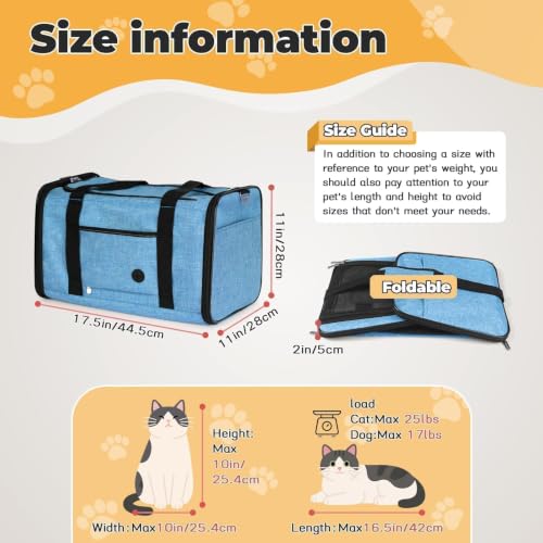 YUDODO 25lbs Cat Carrier Lightproof Soft Sided Pet Carrier for Large Cat | Airline Approved, Lightproof Breathable Design, Side Pockets, Durable Mesh, Foldable and Portable, Lake blue - color: Lake blue