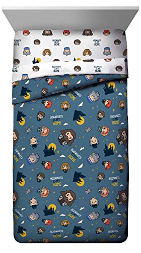 Jay Franco Harry Potter is My Home 5 Piece Full Bed Set - Bedding Features Harry, Ron, Hermoine, Hagrid, and Dumbledore | Hogwarts, Bed in a Bag, Comforter Sheets Pillowcases, Official Product, Soft Microfiber, Machine Washable, Kids Gift - color: Blue, s