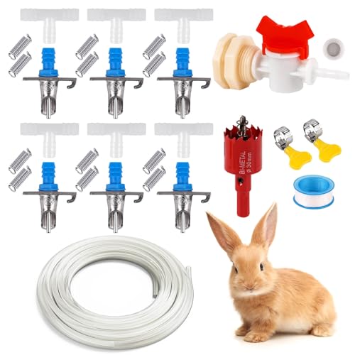 Automatic Rabbit Watering System, Gravity Fed Rabbit Waterer Kit | Rabbit Water Dispenser Includes 6 Sets of Rabbit Water Nipples Drinkers and 16 Feet of ID 5/16" Hose - size: 6 pcs