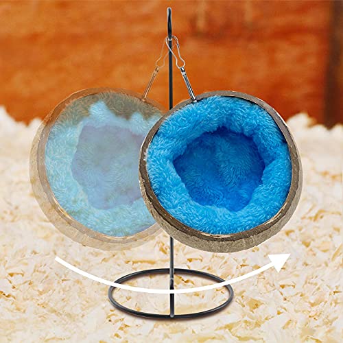 Ranslen Natural Coconut Hamster Hideout Hammock with Molar Toy Suspension Coconut Husk Hamster Bed House with Warm Pad Small Animal Guinea Pigs Habitat Decor Accessories Hanging Loop (Brown)