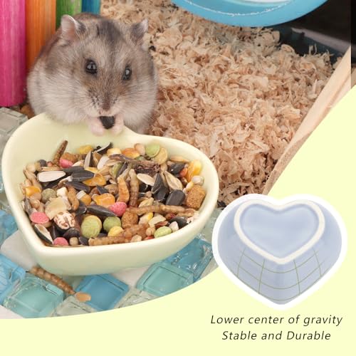 2 Pcs Hamster Ceramic Food Bowl Anti-Turning Food & Water Dish for Hamster Gerbil Hedgehog Rat Rodent (Green and Purple)
