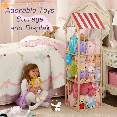 Wooden Stuffed Animal Storage Zoo 3-Tier, Anti-Tip Plush Toy Organizer | Large Capacity Stuffed Animal Organizer Holds 40+ Plushies, Anti-Tip Vertical Corner Toy Holder for Kids Nursery - color: Wood, size: Large