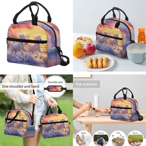 Sunset Horse Backpack for Girls 4th Grade Boys Bookbag with Lunch Box Dust Proof Water Bottle Holder and Pencil Case Customized 4 PCS Zipper Closure Secondary Big School Bag - color: Sunset Horse