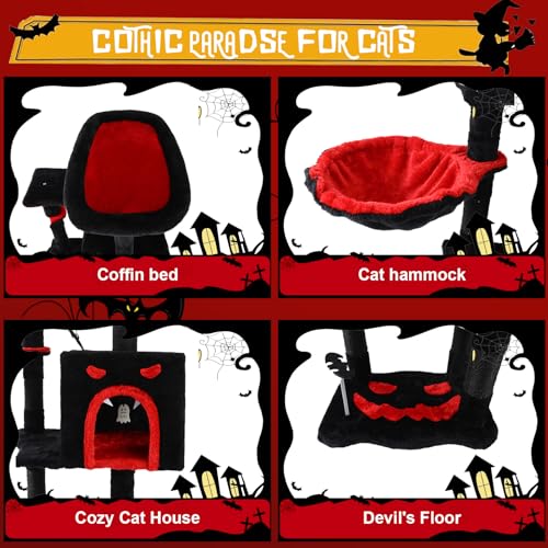 Cat Tree Tower with Hammock,40"Cat Trees for Indoor Cats Large Adult(Black) | Modern Cat Tree Tower with Scratching Post, Cats Condo Furniture with Cloud Top Perch, Cats Climbing Tower for Kittens - color: Black