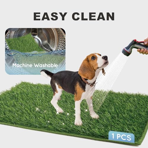 HQ4US Dog Grass Pad with Tray, Odor Free Grass Pee Pad for Dog Litter Box | Large Indoor Dog Potty Tray with Grate, Artificial Grass Fast Drainage, Hemmed Edge, Reusable Puppy Pads for Balcony - size: Large - 34”×23” for 10-60lbs Dog